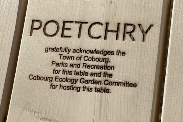 Cobourg Ecology Garden Poem Picnic Table October 28, 2024 2348