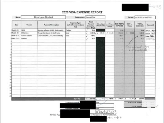 November 19, 2025 Cobourg Mayor Lucas Cleveland Credit Card Statements 2823