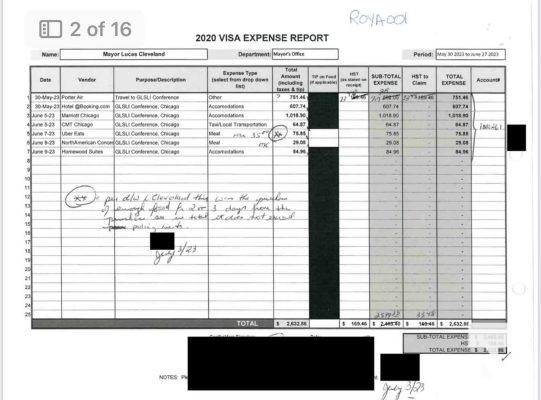 November 19, 2025 Cobourg Mayor Lucas Cleveland Credit Card Statements 2827