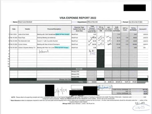 November 19, 2025 Cobourg Mayor Lucas Cleveland Credit Card Statements 2835