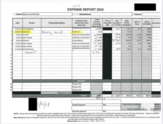 November 19, 2025 Cobourg Mayor Lucas Cleveland Credit Card Statements 2837