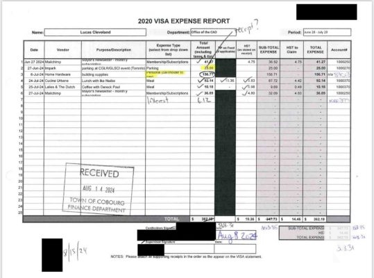 November 19, 2025 Cobourg Mayor Lucas Cleveland Credit Card Statements 2840