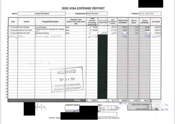 November 19, 2025 Cobourg Mayor Lucas Cleveland Credit Card Statements 2841