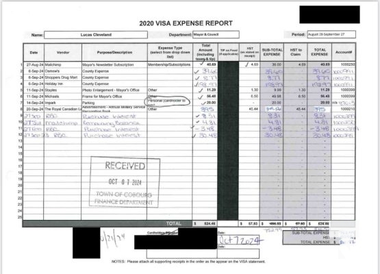 November 19, 2025 Cobourg Mayor Lucas Cleveland Credit Card Statements 2842