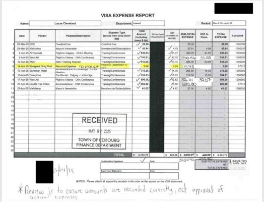 November 19, 2025 Cobourg Mayor Lucas Cleveland Credit Card Statements 2849