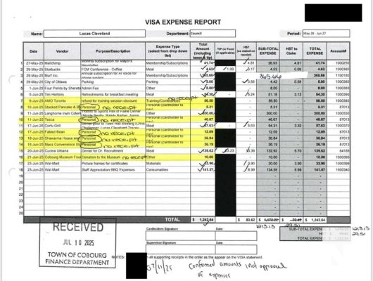 November 19, 2025 Cobourg Mayor Lucas Cleveland Credit Card Statements 2851