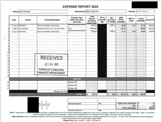 November 19, 2025 Cobourg Mayor Lucas Cleveland Credit Card Statements 2854