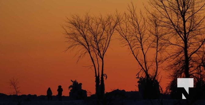 February 1, 2026 Sunset Swans Icicles Moon 4979