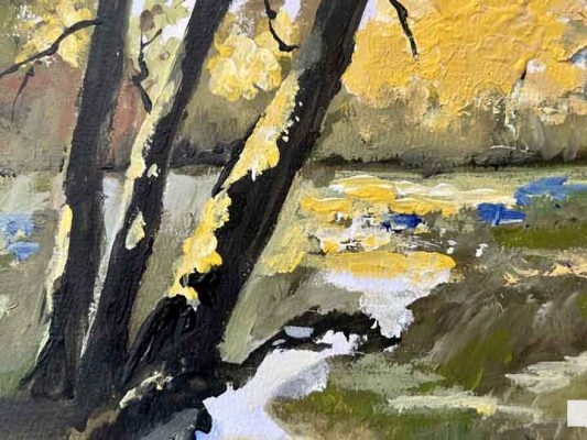 Creek with trees gouache