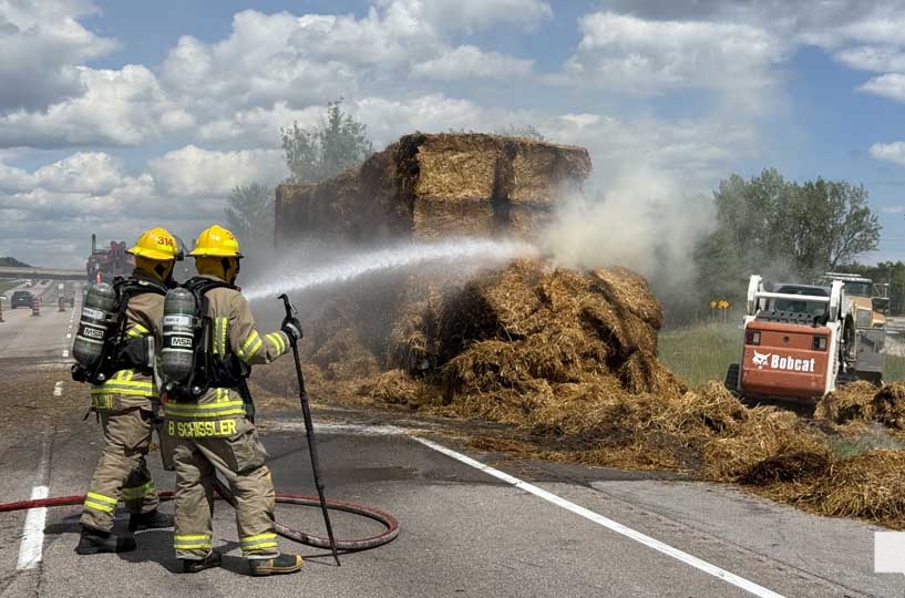 Video – Photo Gallery – Hay Fire on Flatbed Trailer Shuts Down Highway 401 East of Cobourg for More Than Eight Hours